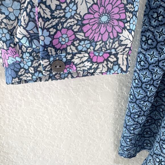 J. Jill Womens Blouse Top Size M Floral Flowy Sheer Boho Feminine Blue - Picture 4 of 8